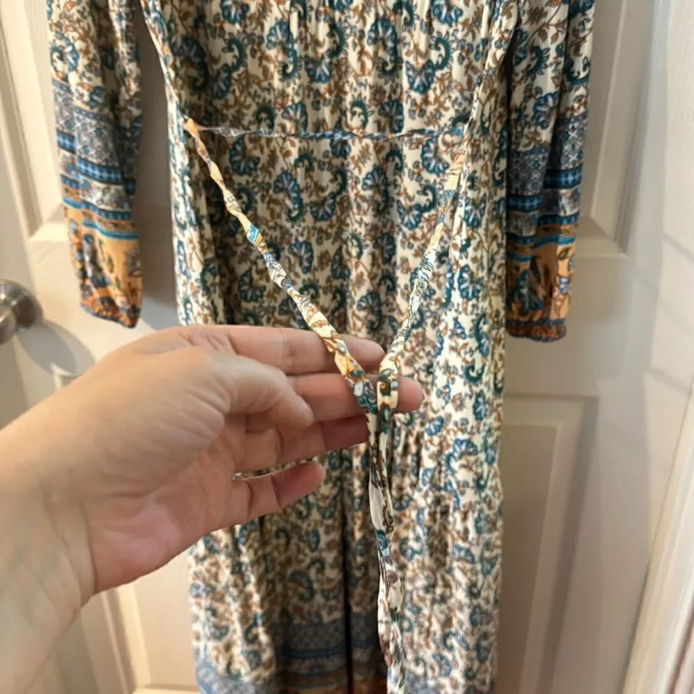 Hey Samy Smock Midi Dress In Blue & Mint Mixed Floral Printed Size M